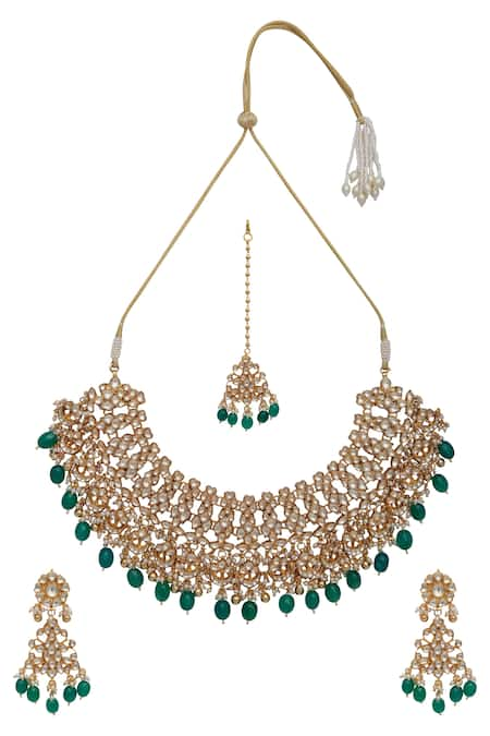 Masaya Jewellery Gold Plated Kundan And Bead Choker Set