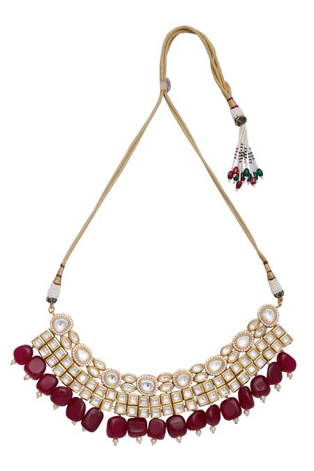 Masaya Jewellery_Bead And Kundan Choker Jewellery Set_Online_at_Aza_Fashions