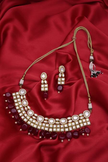 Buy_Masaya Jewellery_Bead And Kundan Choker Jewellery Set_Online_at_Aza_Fashions