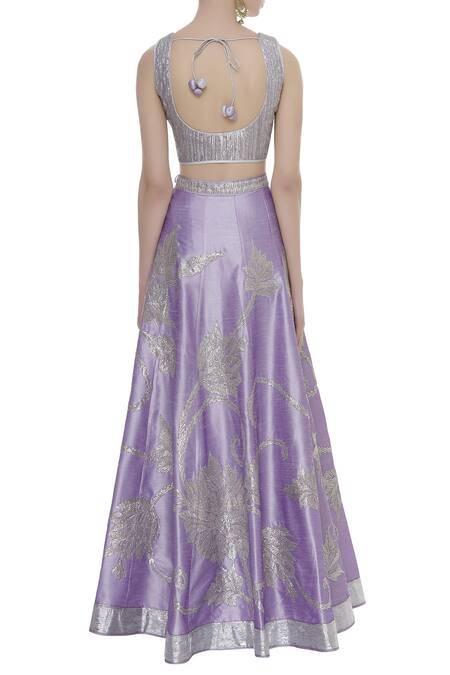 Shop_Vandana Sethi_Purple V Neck Gota Patti Embroidered Bridal Lehenga Set _at_Aza_Fashions