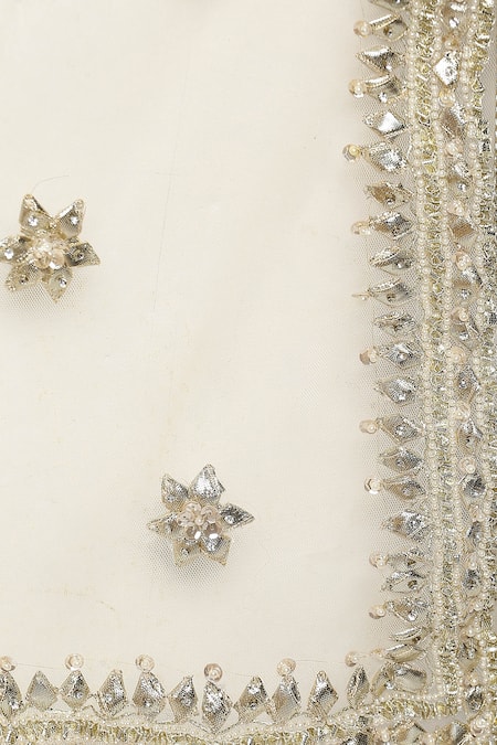 Preeti S Kapoor_Beige Dupion V Neck Embroidered Lehenga Set _at_Aza_Fashions