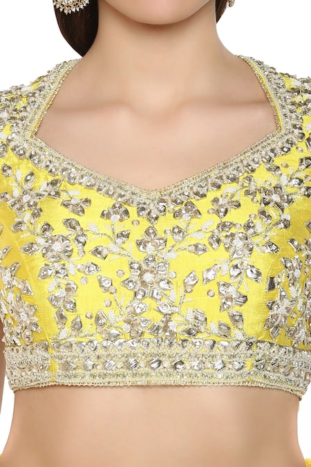 Buy_Preeti S Kapoor_Yellow Dupion Embellished Gota Patti Embroidered Lehenga Set _Online_at_Aza_Fashions