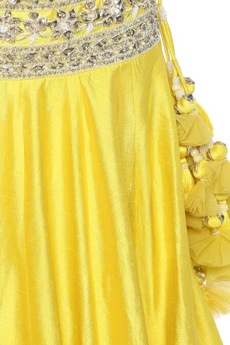 Shop_Preeti S Kapoor_Yellow Dupion Embellished Gota Patti Embroidered Lehenga Set _Online_at_Aza_Fashions