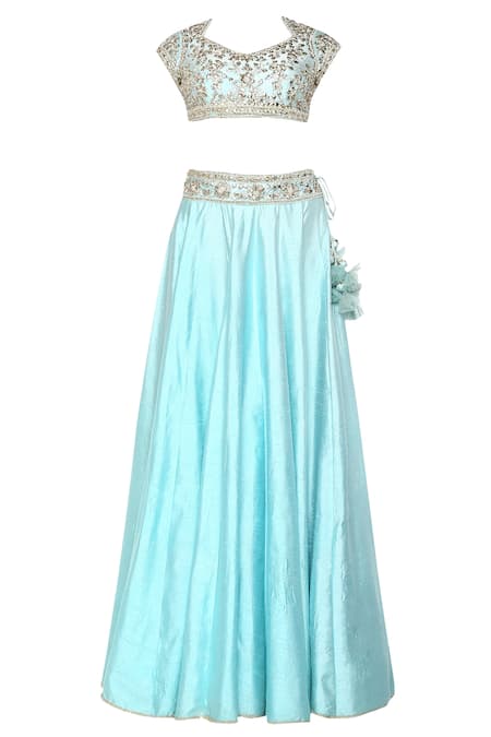Preeti S Kapoor_Blue Dupion Embellished Gota Patti Embroidered Lehenga Set _Online_at_Aza_Fashions