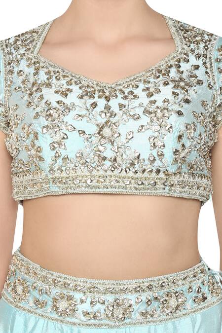 Buy_Preeti S Kapoor_Blue Dupion Embellished Gota Patti Embroidered Lehenga Set _Online_at_Aza_Fashions