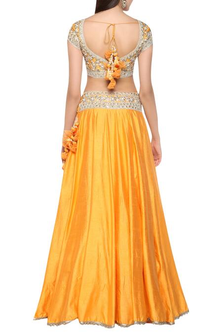Shop_Preeti S Kapoor_Orange Dupion Embellished Gota Patti Embroidered Lehenga Set _at_Aza_Fashions