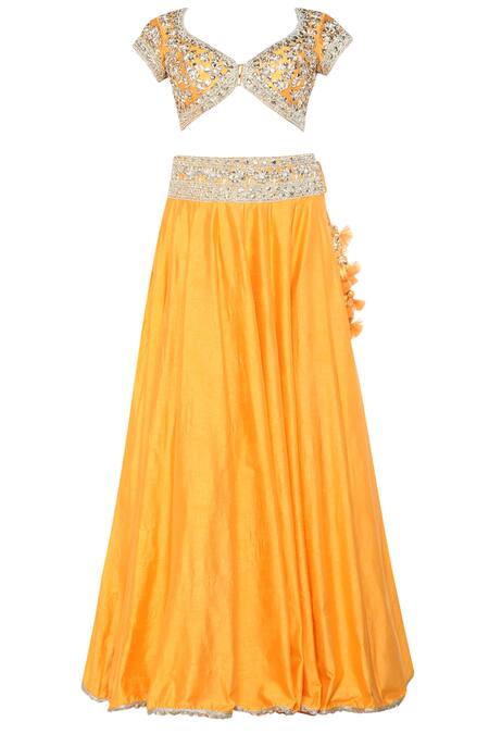 Preeti S Kapoor_Orange Dupion Embellished Gota Patti Embroidered Lehenga Set _Online_at_Aza_Fashions