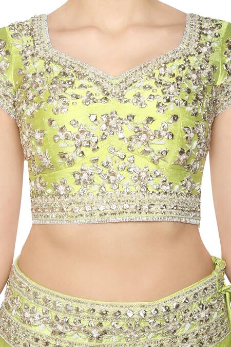 Buy_Preeti S Kapoor_Green Dupion Embellished Gota Patti Embroidered Lehenga Set _Online_at_Aza_Fashions