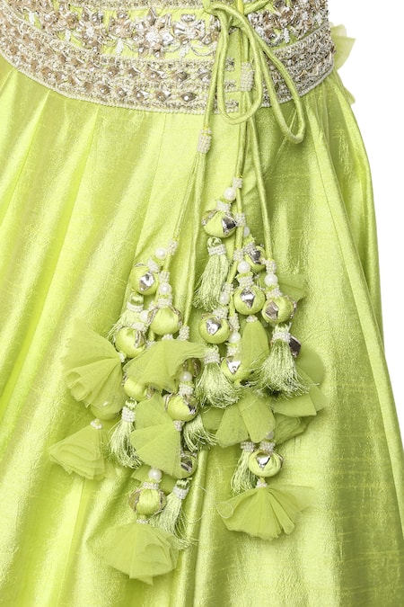 Shop_Preeti S Kapoor_Green Dupion Embellished Gota Patti Embroidered Lehenga Set _Online_at_Aza_Fashions