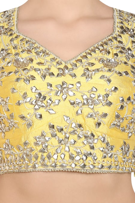 Buy_Preeti S Kapoor_Yellow Dupion Embellished Gota Patti Embroidered Lehenga Set _Online_at_Aza_Fashions