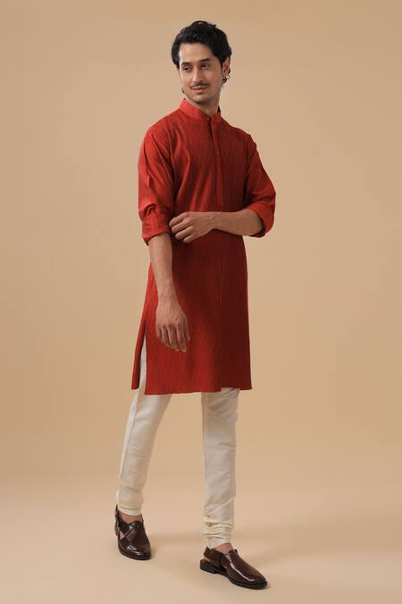 Raghavendra Rathore Blue Maroon Raw Silk Pintuck Kurta  4