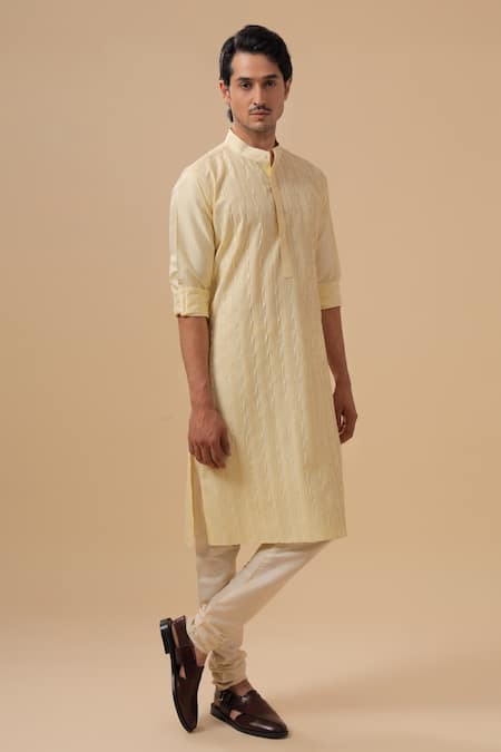 Buy Raghavendra Rathore Blue Yellow Silk Pleated Straight Kurta Online at Aza Fashions Buy_Raghavendra Rathore Blue_Yellow Silk Pleated Straight Kurta _Online_at_Aza_Fashions