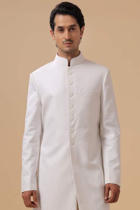 Buy_Raghavendra Rathore Blue_Off White Mandarin Collar Achkan _Online_at_Aza_Fashions