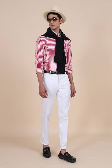 Raghavendra Rathore Blue_Red Cotton Stripe Shirt _Online_at_Aza_Fashions