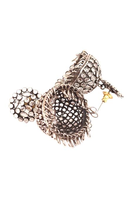 Sangeeta Boochra_Silver Plated Stones Jhumka Dangler Earrings _Online_at_Aza_Fashions
