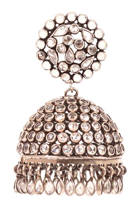 Buy_Sangeeta Boochra_Silver Plated Stones Jhumka Dangler Earrings _Online_at_Aza_Fashions