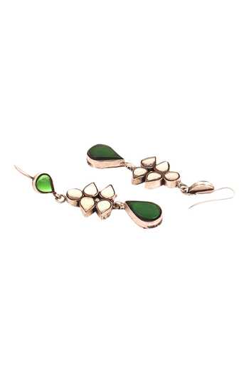 Sangeeta Boochra_White Stones Handcrafted Silver Dangler Earrings _Online_at_Aza_Fashions