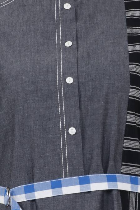 Shop_S & V Designs_Multi Color Checkered Striped Dress With Belt_Online_at_Aza_Fashions