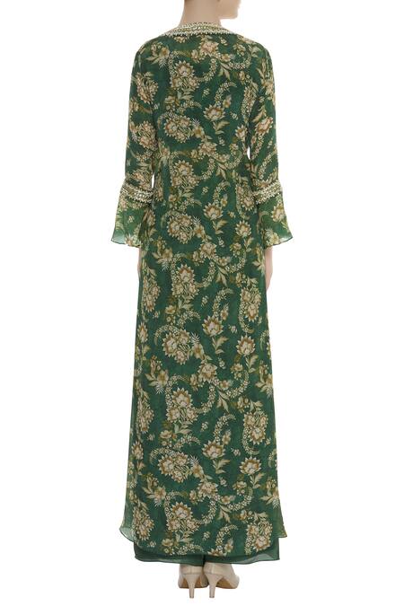 Shop Chhavvi Aggarwal Green Printed Jacket And Palazzo Set at Aza Fashions Shop_Chhavvi Aggarwal_Green Printed Jacket And Palazzo Set_at_Aza_Fashions