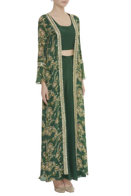 Chhavvi Aggarwal Green Printed Jacket And Palazzo Set Online at Aza Fashions Chhavvi Aggarwal_Green Printed Jacket And Palazzo Set_Online_at_Aza_Fashions