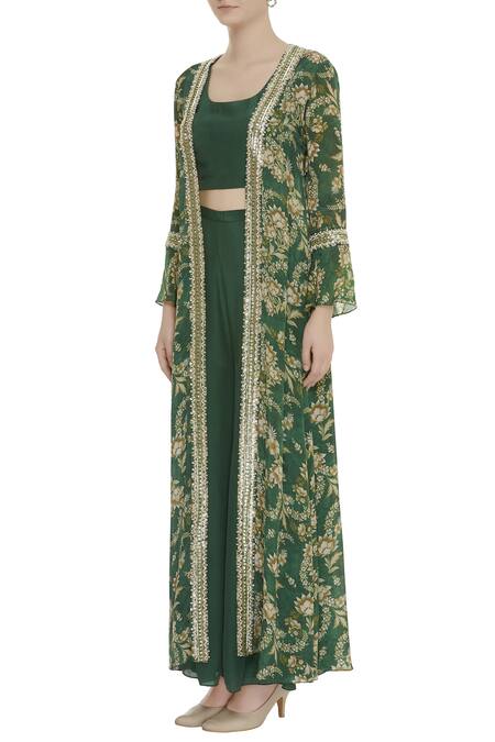 Buy Chhavvi Aggarwal Green Printed Jacket And Palazzo Set Online at Aza Fashions Buy_Chhavvi Aggarwal_Green Printed Jacket And Palazzo Set_Online_at_Aza_Fashions