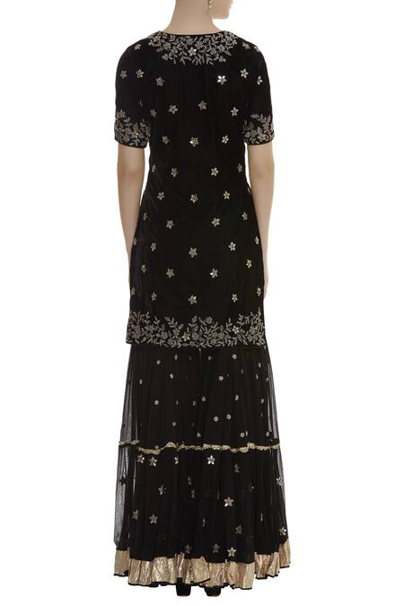Shop_Vikram Phadnis_Black Embroidered Sharara Kurta Set_at_Aza_Fashions