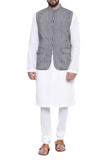 Mayank Modi - Men  Stripe print nehru jacket 