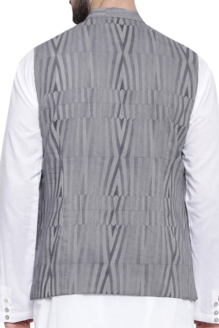Mayank Modi - Men  Stripe print nehru jacket 