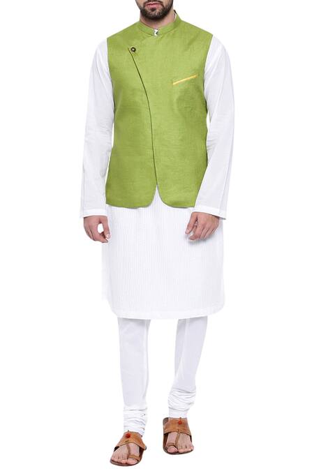 Mayank Modi - Men Green Mandarin Collar Nehru Jacket