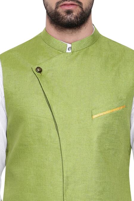 Mayank Modi - Men_Green Mandarin Collar Nehru Jacket_at_Aza_Fashions