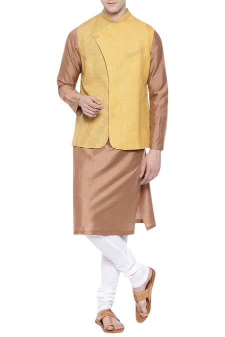 Buy Mayank Modi - Men Yellow Checkered Nehru Jacket at Aza Fashions Buy_Mayank Modi - Men_Yellow Checkered Nehru Jacket_at_Aza_Fashions