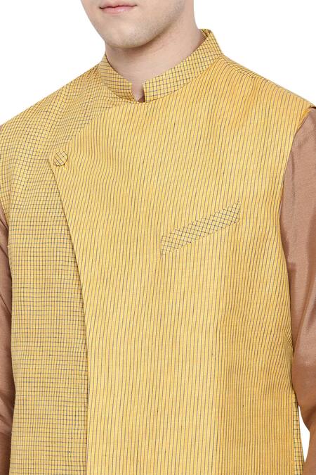 Mayank Modi - Men Yellow Checkered Nehru Jacket at Aza Fashions Mayank Modi - Men_Yellow Checkered Nehru Jacket_at_Aza_Fashions