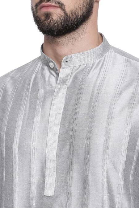 Shop_Mayank Modi - Men_Silver Cotton Satin, Cotton, Silk Embroidery Kurta And Churidar For Kids_Online_at_Aza_Fashions