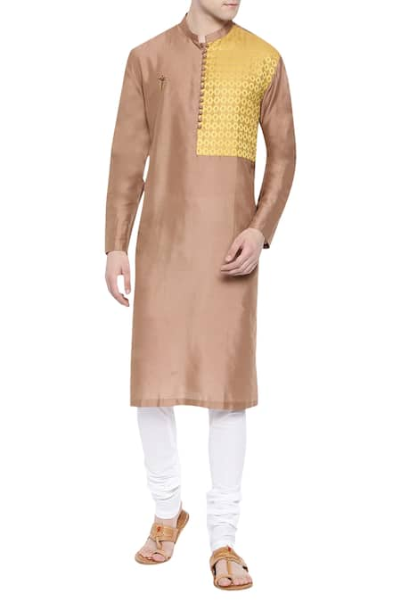 Mayank Modi - Men Brown Cotton Silk Print Kurta And Churidar 