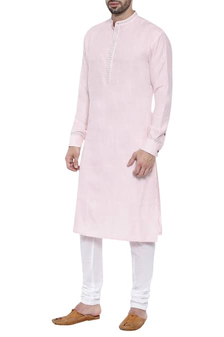 Mayank Modi - Men Pink Linen Mandarin Collar Kurta Set Online at Aza Fashions Mayank Modi - Men_Pink Linen Mandarin Collar Kurta Set _Online_at_Aza_Fashions