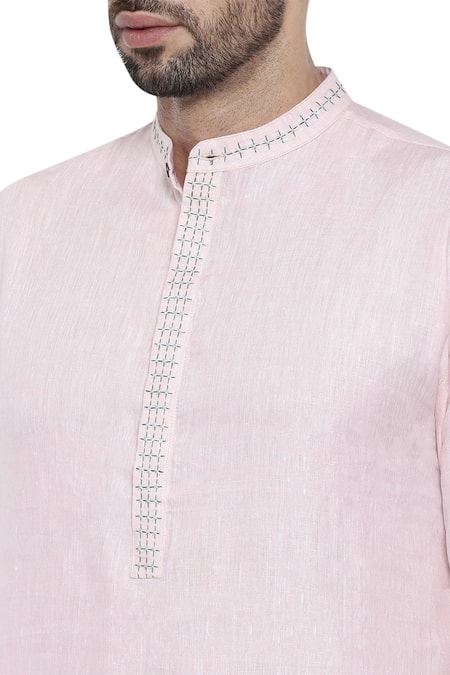 Buy Mayank Modi - Men Pink Linen Mandarin Collar Kurta Set Online at Aza Fashions Buy_Mayank Modi - Men_Pink Linen Mandarin Collar Kurta Set _Online_at_Aza_Fashions