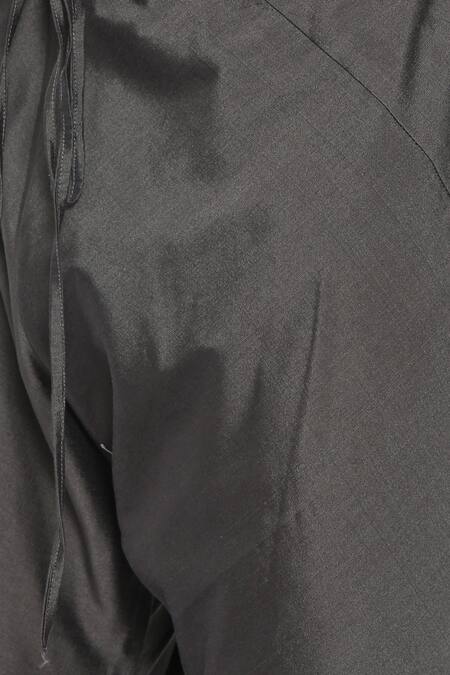 Shop_Mayank Modi - Men_Grey Cotton, Silk Embroidery Placket Kurta Set_Online_at_Aza_Fashions