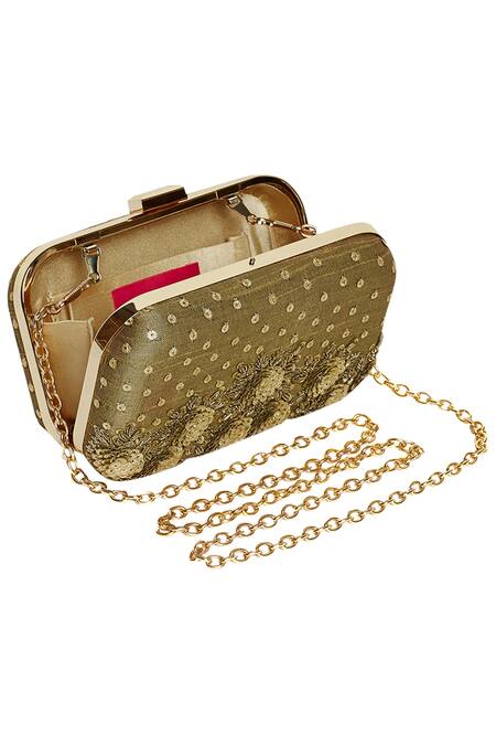 House Of Vian_Gold Sequins, Zari Embroidered Clutch _Online_at_Aza_Fashions