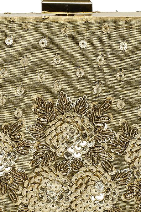 Buy_House Of Vian_Gold Sequins, Zari Embroidered Clutch _Online_at_Aza_Fashions