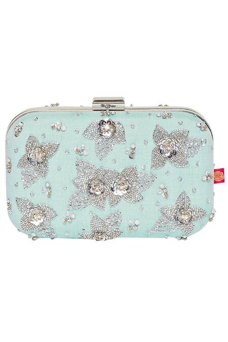 House of Vian Blue Floral Embroidered Clutch