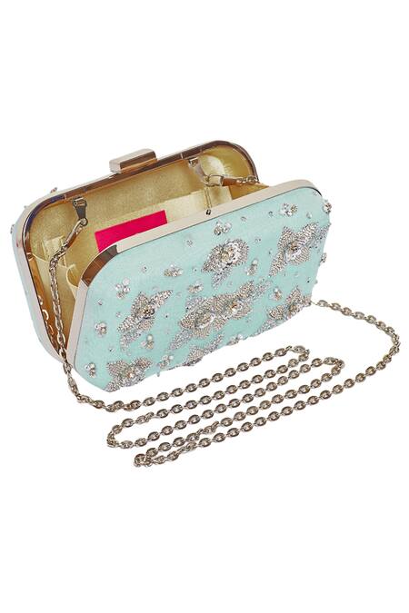 House Of Vian_Blue Floral Embroidered Clutch_Online_at_Aza_Fashions