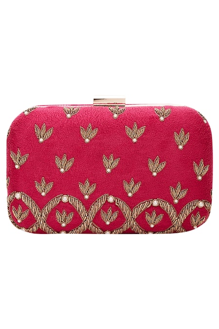 House of Vian Pink Bead Embroidered Clutch 