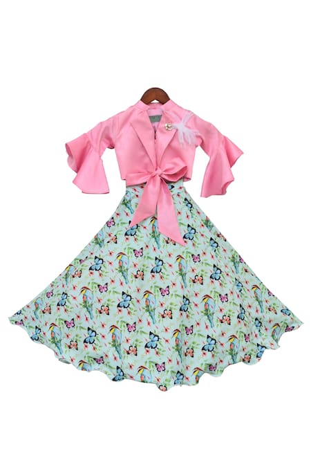 FAYON KIDS Green Butterfly Print Skirt Set 