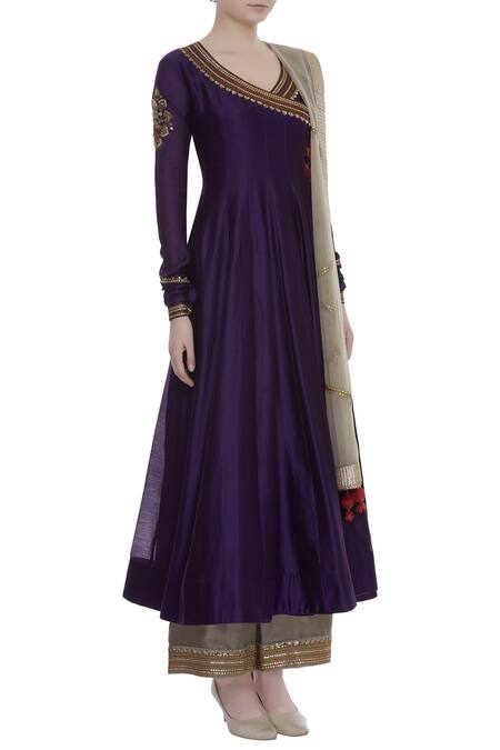 Radhika Airi_Purple Embroidered Anarkali Set_Online_at_Aza_Fashions