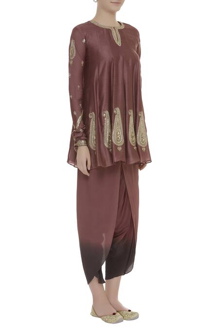 Radhika Airi_Purple Embroidered Kurta With Draped Salwar_Online_at_Aza_Fashions