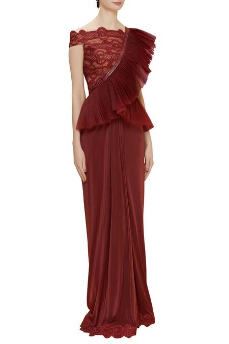 Reeti Arneja_Red Embellished Peplum Gown_Online_at_Aza_Fashions