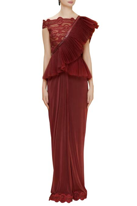 Buy_Reeti Arneja_Red Embellished Peplum Gown_Online_at_Aza_Fashions