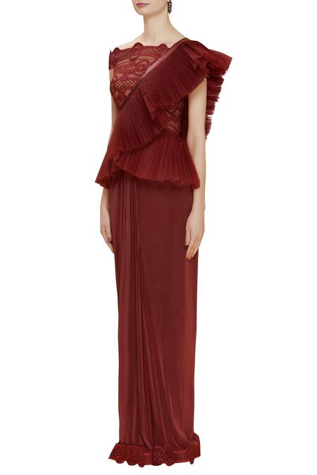 Shop_Reeti Arneja_Red Embellished Peplum Gown_Online_at_Aza_Fashions