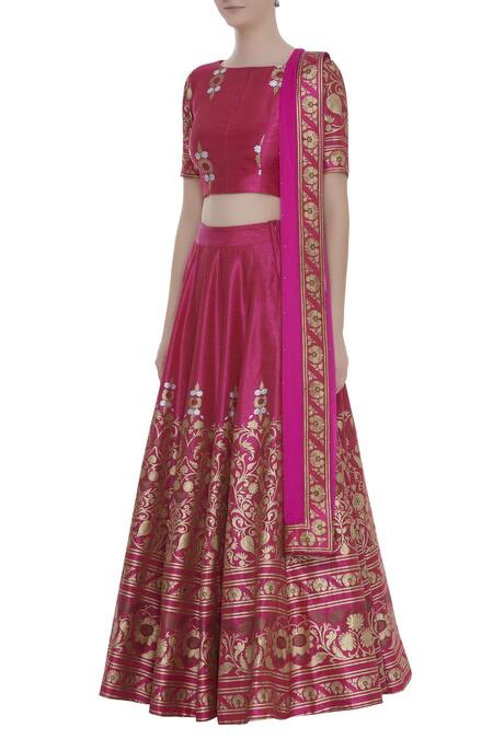 Shop_Surendri_Pink Printed Lehenga Set_Online_at_Aza_Fashions