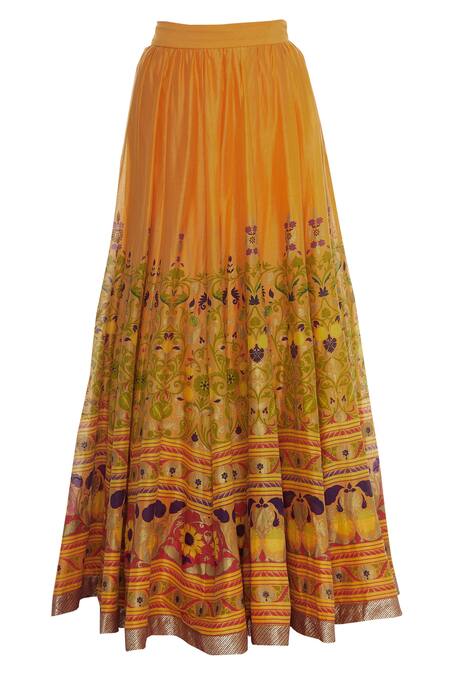 Shop_Surendri_Orange Chanderi V Neck Lehenga Set_Online_at_Aza_Fashions
